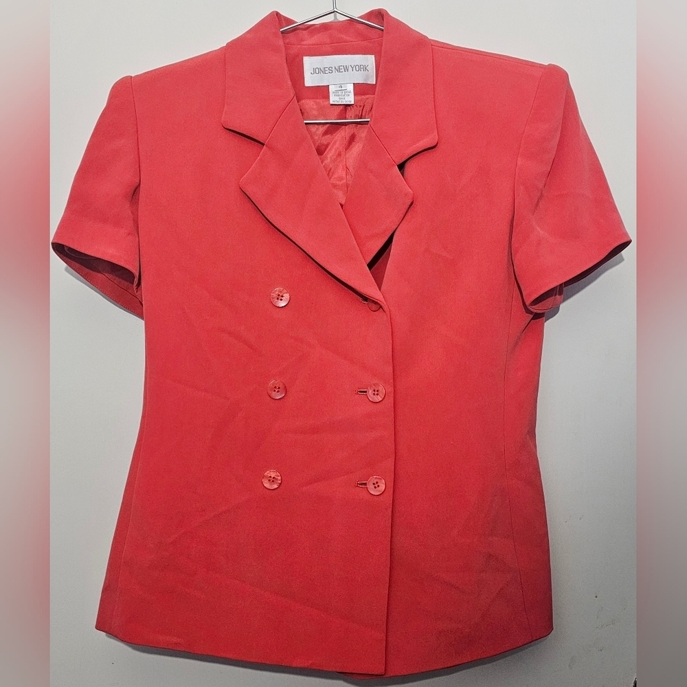 Jones New York - Coral Double-Breasted Short-Sleeved Blazer - Size 4 - 100% Silk